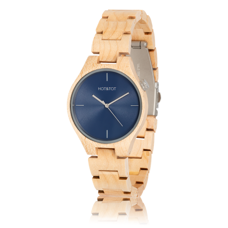 Wood Alone: Faun Unisex Watch | Blue/Silver | Maple | 40mm | Quartz - MinutesHoursDays