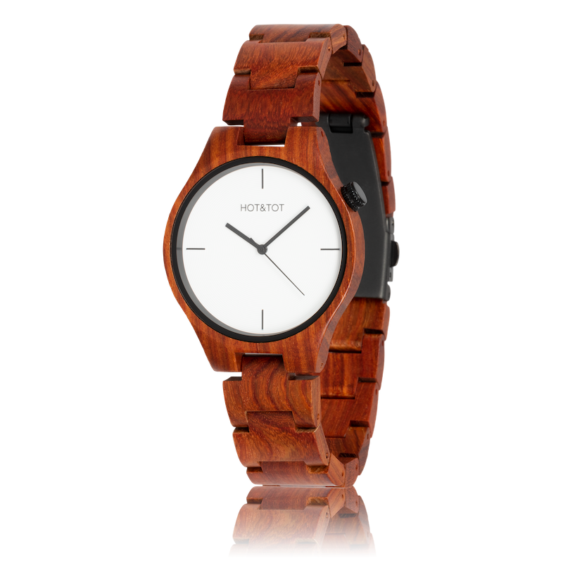 Wood Alone: SFINX Unisex Watch | White/Silver | Red Sandalwood | 40mm | Quartz - MinutesHoursDays