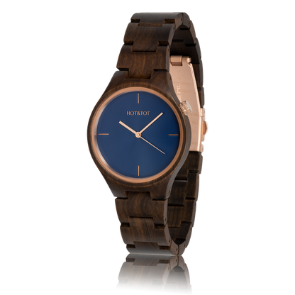 Wood Alone: Bixie Unisex Watch |Blue/Silver |Sandalwood | 40 mm | Quartz - MinutesHoursDays