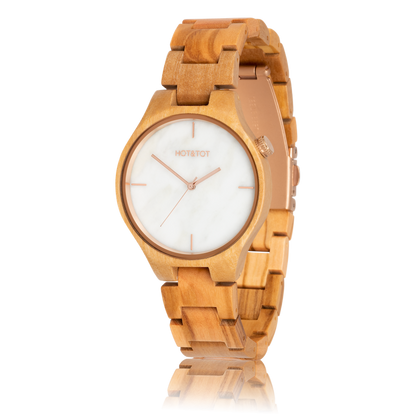 Tayga Wrist Watch with olive wood and marble - MinutesHoursDays