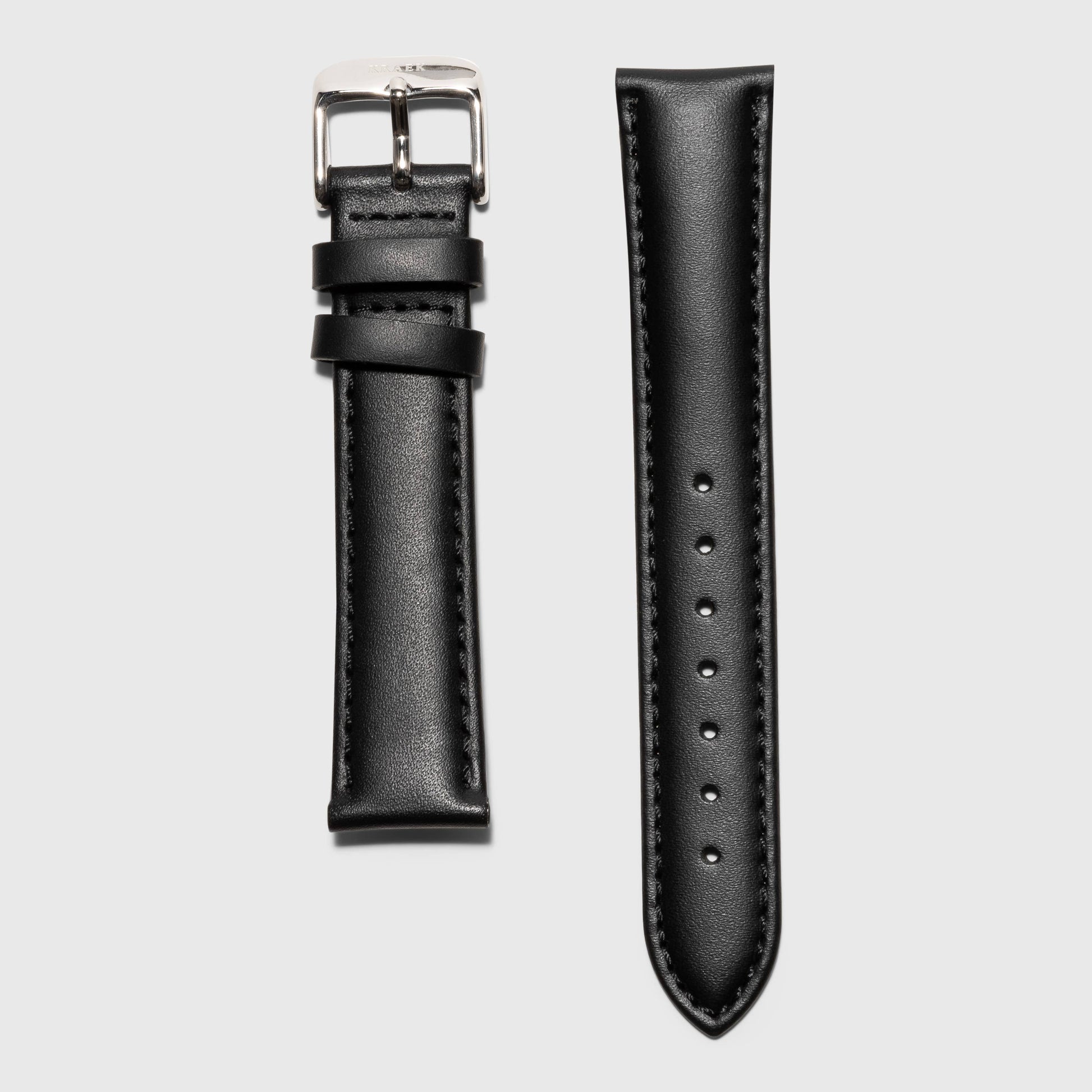 Black Leather Strap With Silver Buckle | 16 mm - MinutesHoursDays