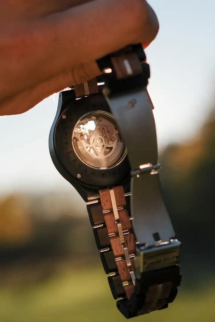 Black Motus Automatic Watch from HOT&TOT-44mm, Ebony Wood