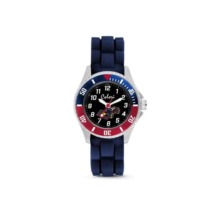 Colori Racecar Watch for Kids in Navy Blue with Silicone Straps