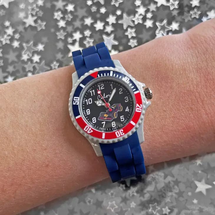 Colori Racecar Watch for Kids in Navy Blue with Silicone Straps