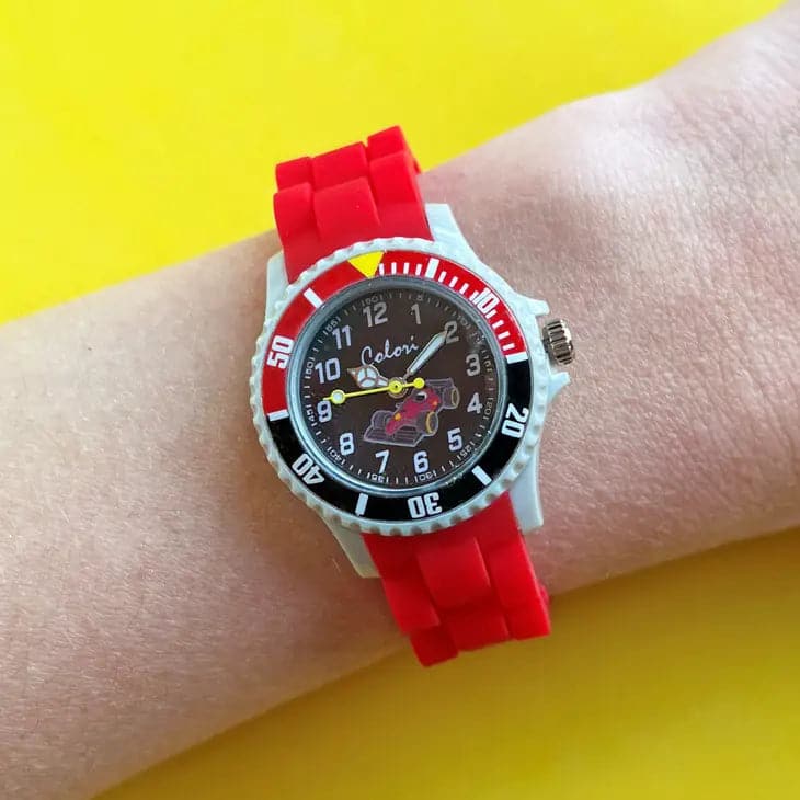 Colori Duotone Racecar Watch for Kids in  Ruby Red with Silicone Straps
