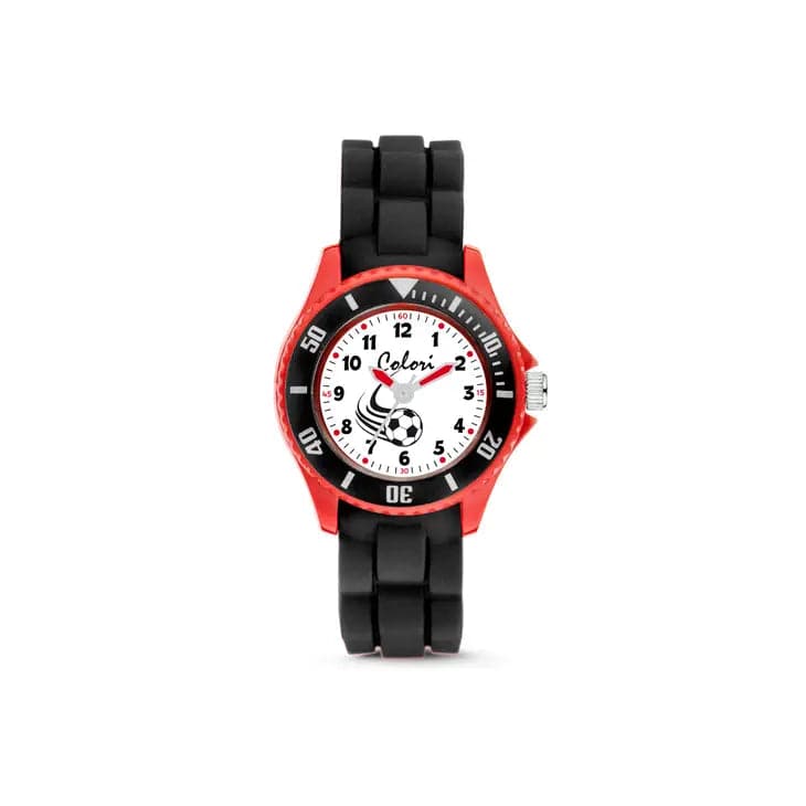 Kids Watch with Soccer Ball Swoosh Dial by Colori - Black/Red