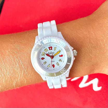 Colori Sports Watch for Kids in Bright White with Silicone Straps