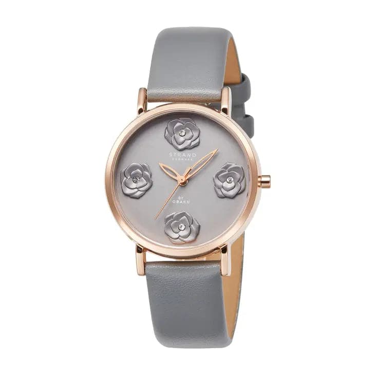 Rosette Floral Watch for Women in Gray with Leather Strap from STRAND