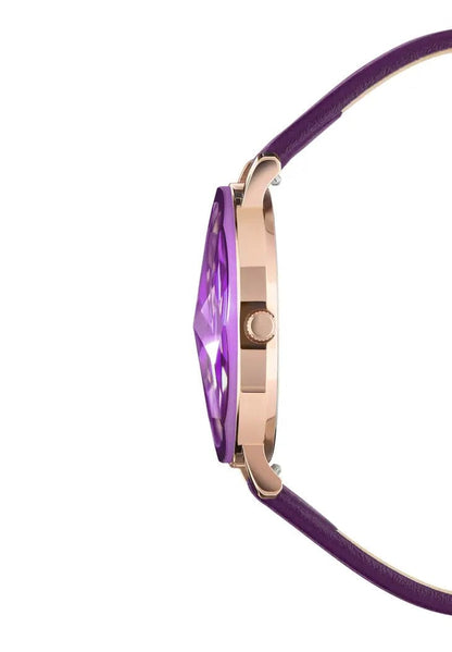 Gemstone Cut Ladies Watch w/Leather Band from Jowissa - Violet