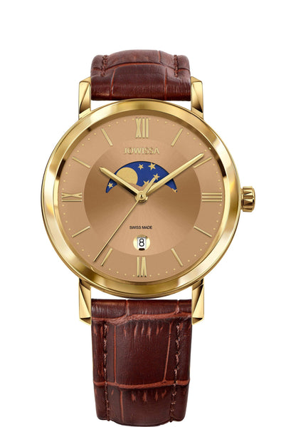 Magno Men's Watch with Lunar Calendar from Jowissa - 40mm dial w/ Leather Strap - Minutes Hours Days Watch Emporium 