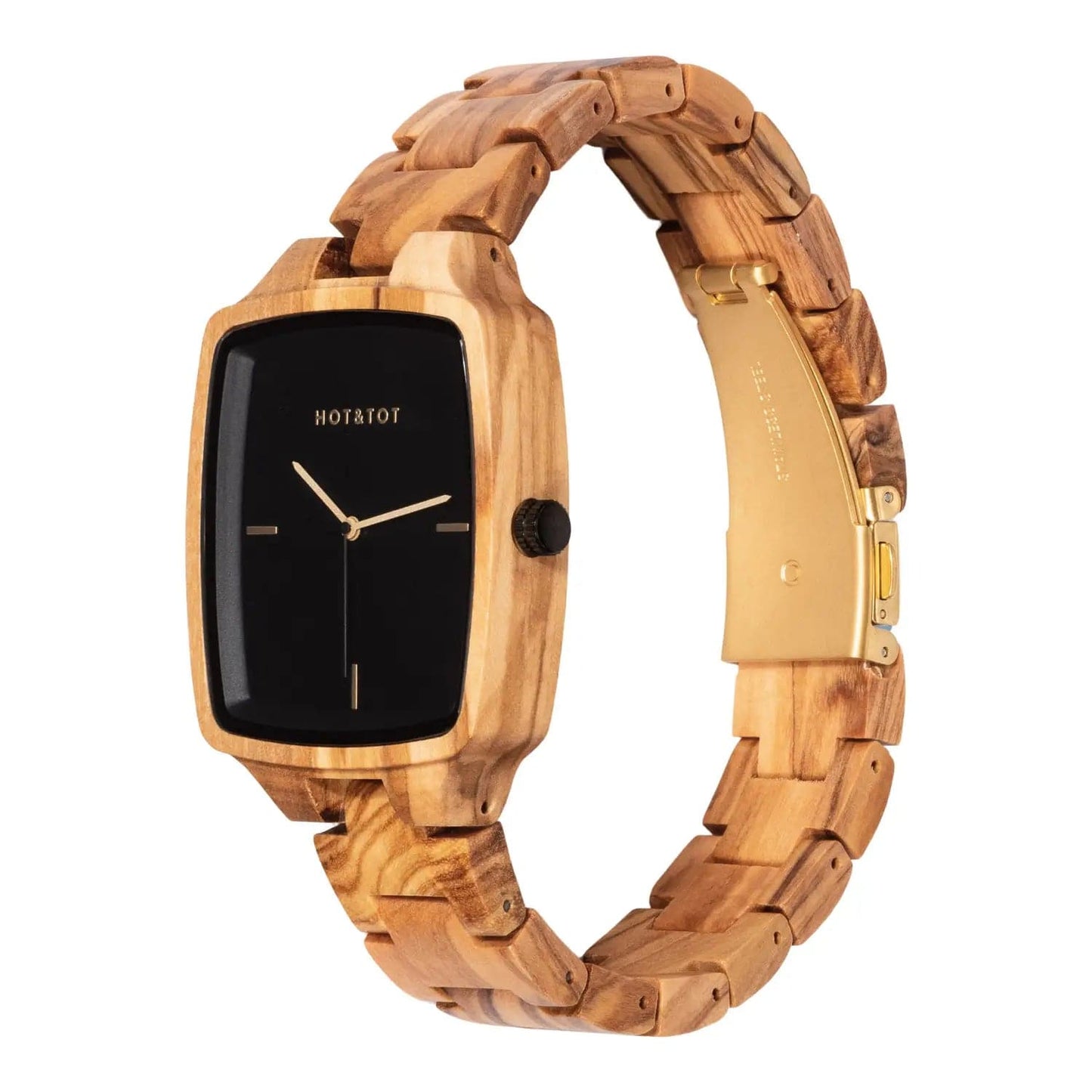 Odin Unisex Square Wood Watch from HOT&TOT-40mm, Olive Wood - Minutes Hours Days Watch Emporium 