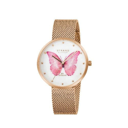 Butterfly Wings Ladies Watch from STRAND - Pink w/ RG Mesh Band