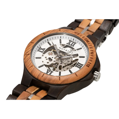 Silver Motus Automatic Watch from HOT&TOT-44mm, Olive Wood