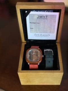 'A Square Pair' Men's Watch w/ Extra Strap from DWYT - Red/Black Vegan Leather