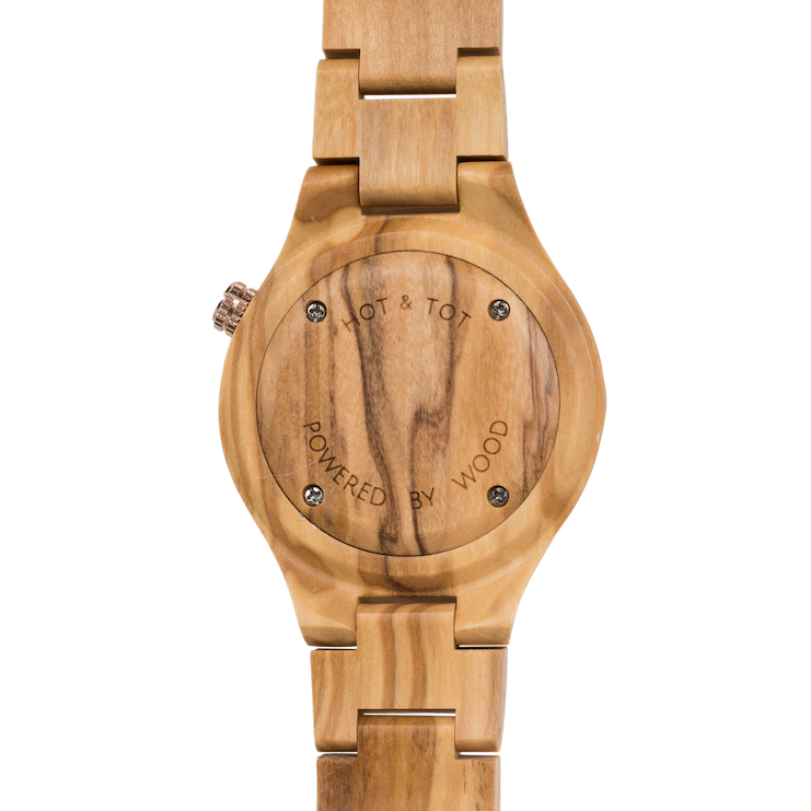 Tayga Unisex Wood Watch from HOT&TOT-40mm, Olive Wood - Minutes Hours Days Watch Emporium 