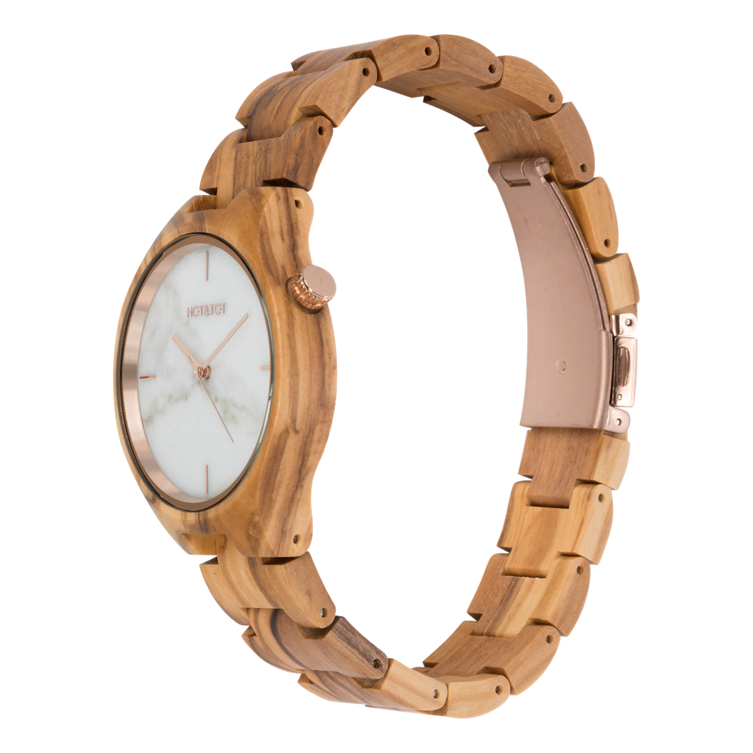 Tayga Unisex Wood Watch from HOT&TOT-40mm, Olive Wood - Minutes Hours Days Watch Emporium 