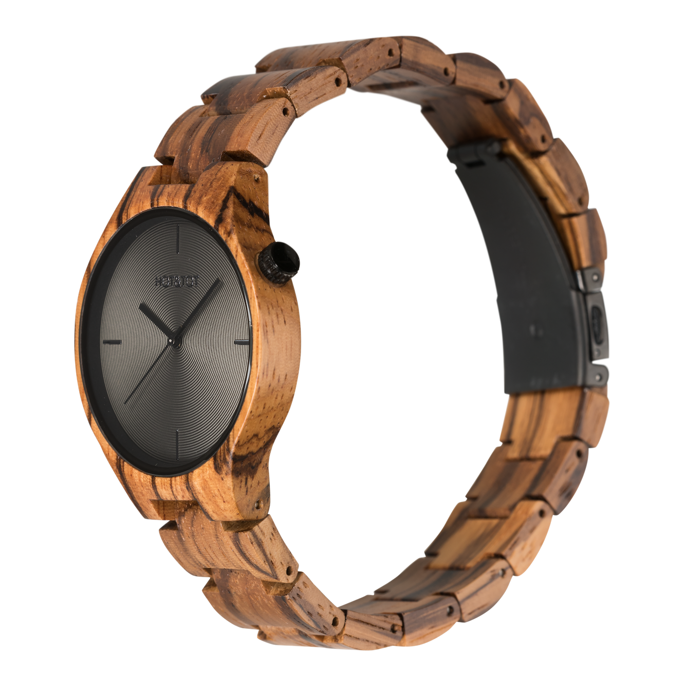 Yuca Unisex Wood Watch from HOT&TOT - 40mm, Zebra Wood - Minutes Hours Days Watch Emporium 