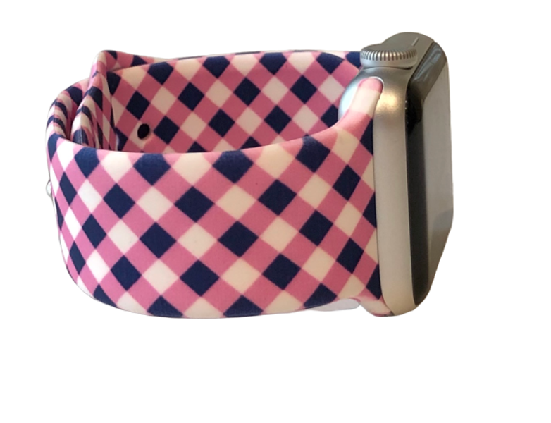 Pink and Navy Plaid Apple Watch Band - MinutesHoursDays