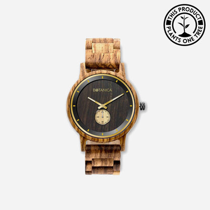 'Z is for Zebra' Unisex Watch | Ebony/Gold | Zebra Wood | 40mm | Quartz - MinutesHoursDays