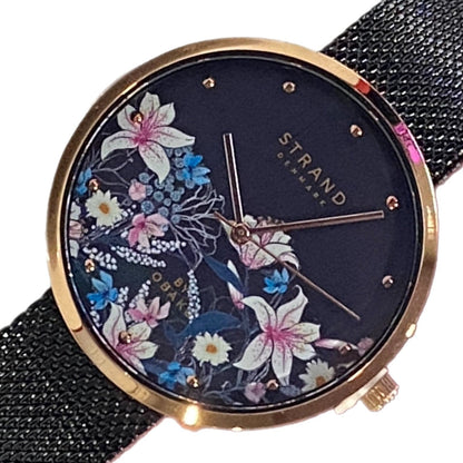 Floral Ladies Watch from STRAND - Black Multi Mesh Strap 2