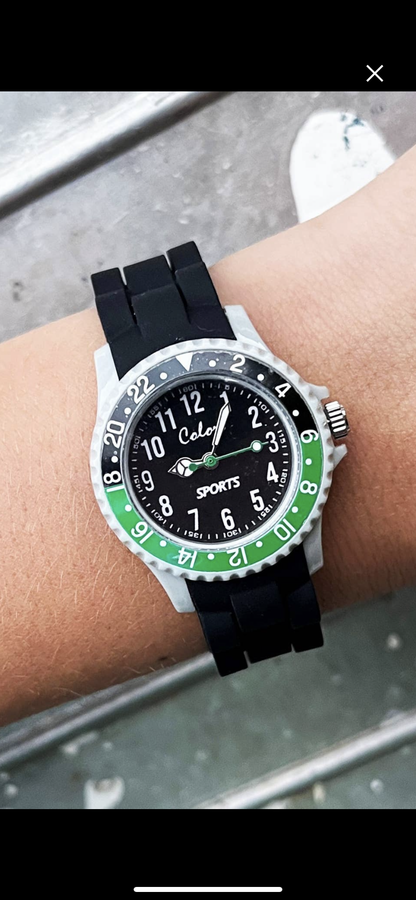 Colori Duotone Sports Watch for Kids in Green and Black with Silicone Straps