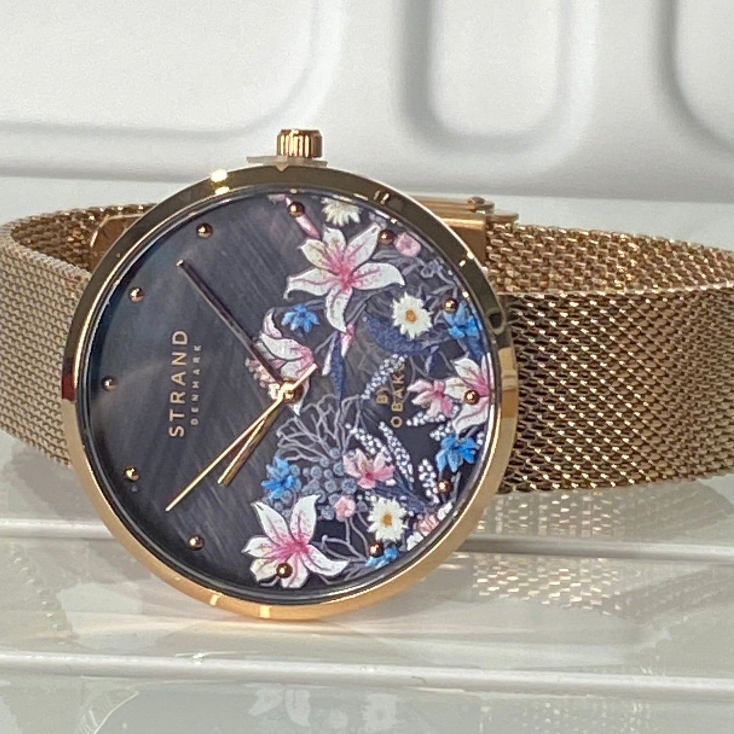 Floral Ladies Watch from STRAND - Gold Multi Mesh Strap