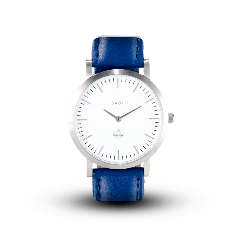 Classic Ladies Watch | Blue/White | Leather | 35mm | Quartz - MinutesHoursDays