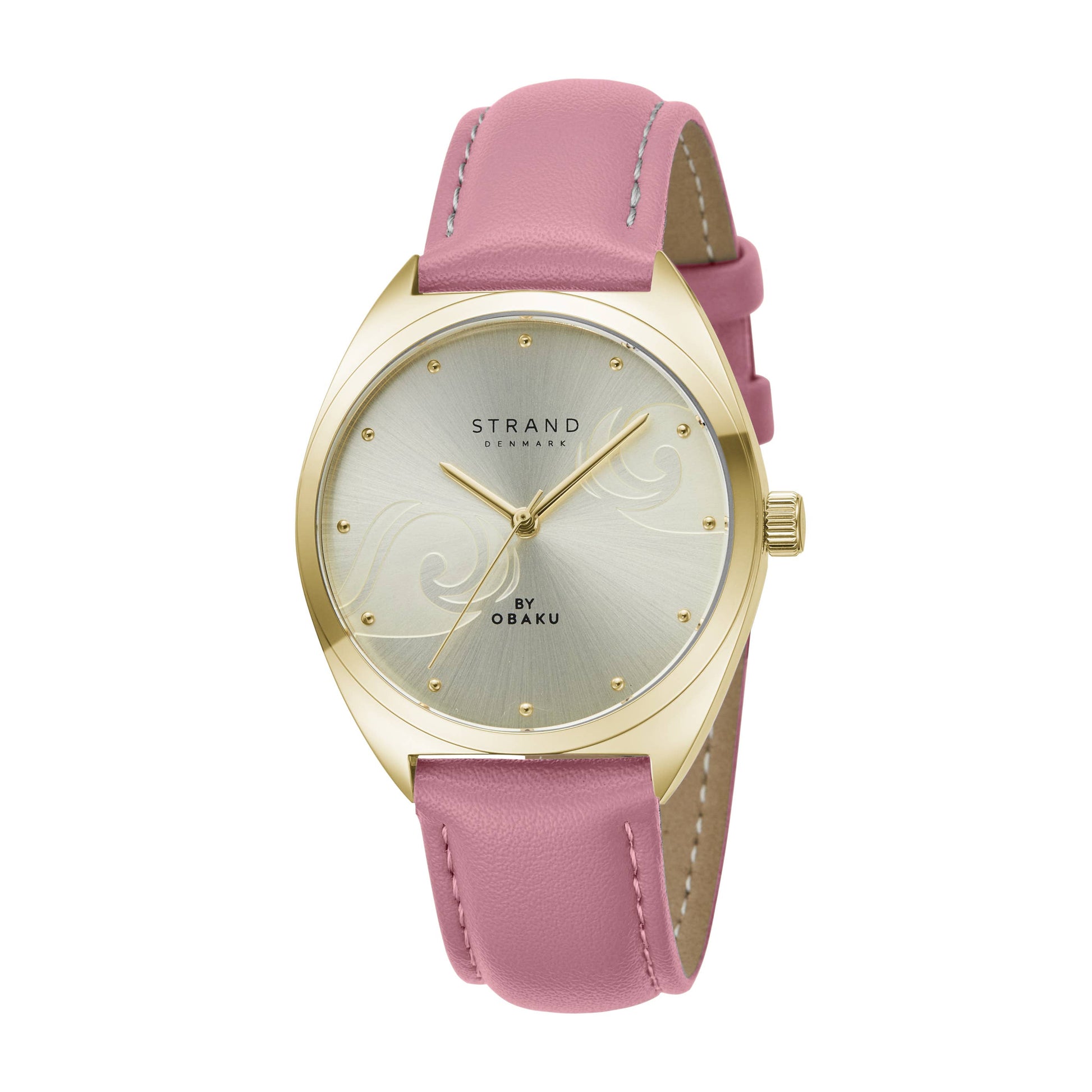 Gold ocean waves sunray pattern dial watch with Pink strap - MinutesHoursDays