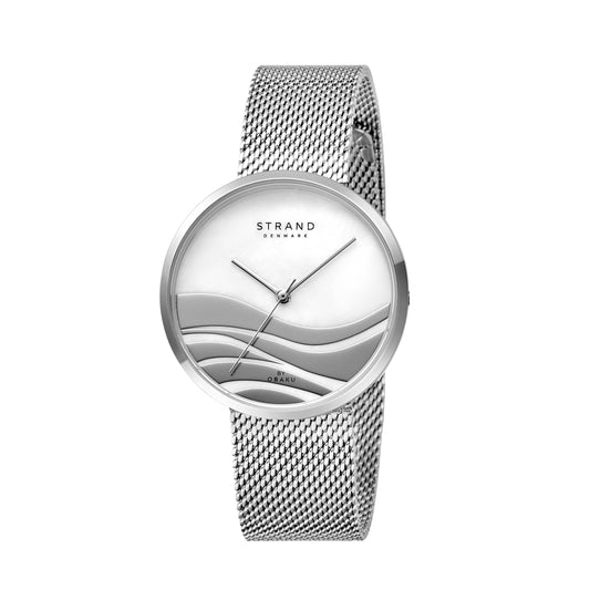 Ocean Waves Mother of Pearl dial watch with mesh strap - MinutesHoursDays